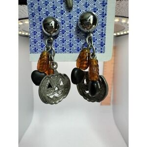Pumpkin And Bead Dangle Earrings - Halloween